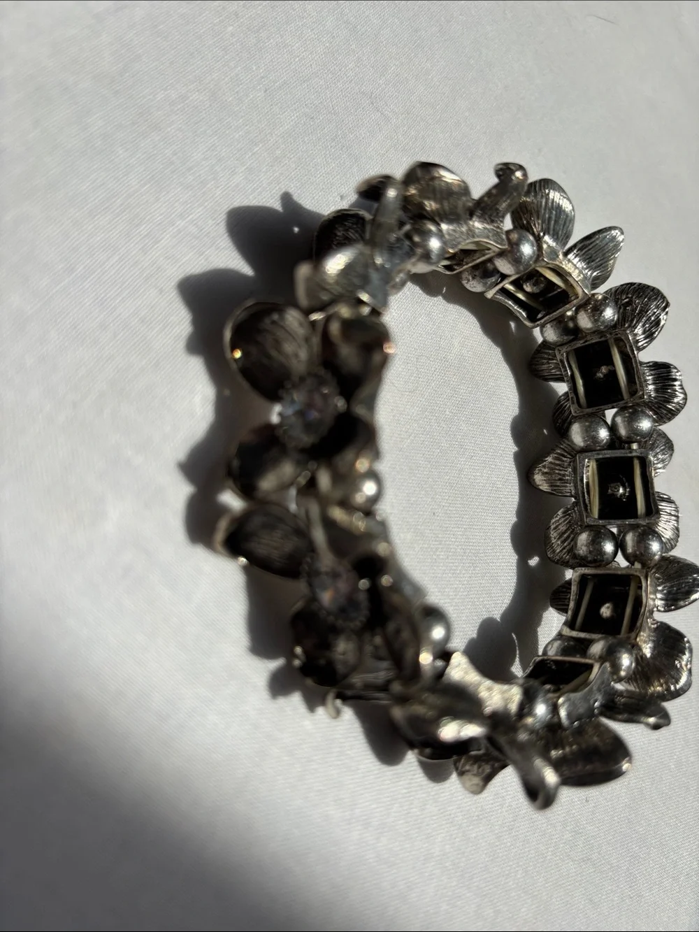 Floral Rhinestone Silver-tone Hair Barrette